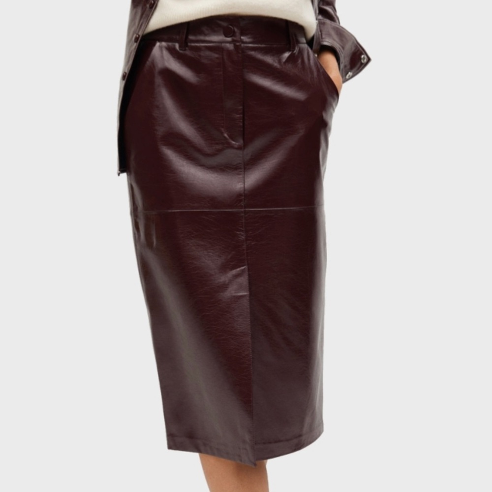 Mango patent leather burgundy midi skirt!!